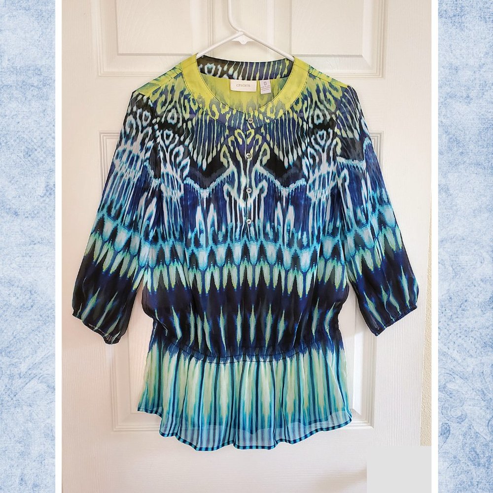 Chico's Semi Sheer Button Front Blouse